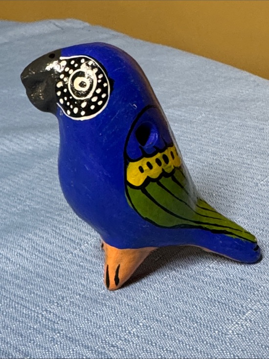 Tonala Other - Mexican Tonalá pottery bird whistle blue, green, and yellow hand-painted 3.5”
